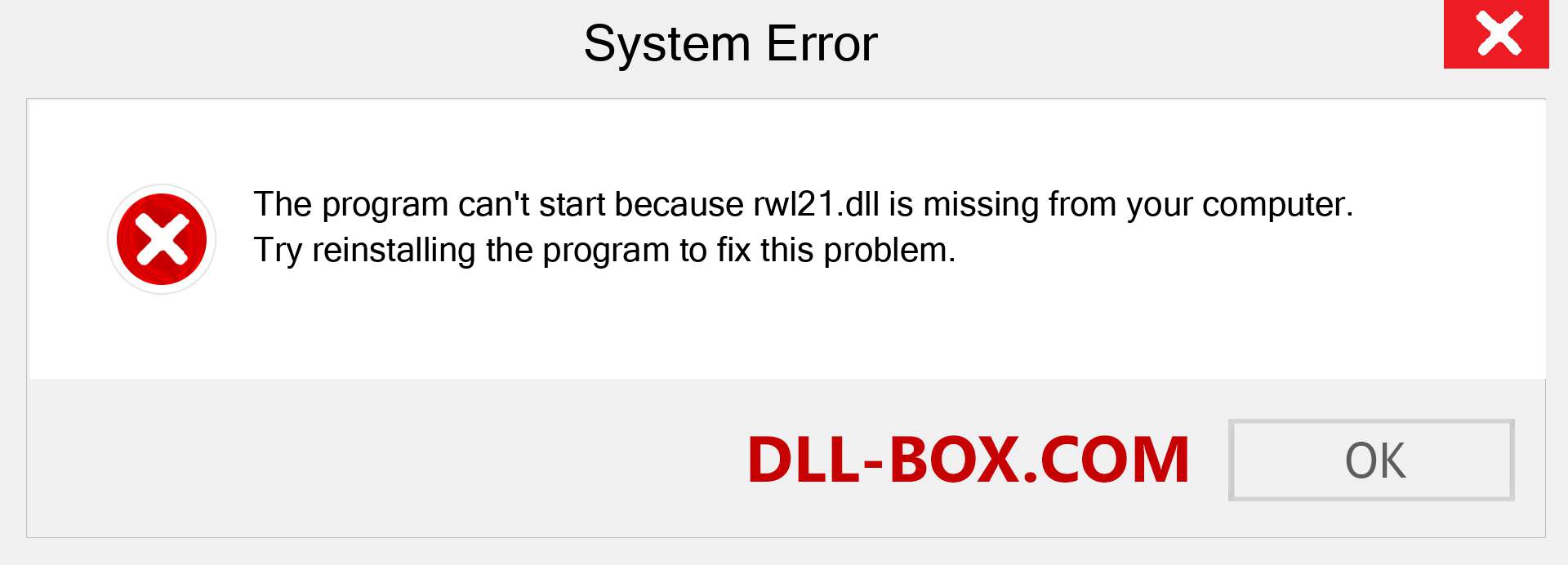  rwl21.dll file is missing?. Download for Windows 7, 8, 10 - Fix  rwl21 dll Missing Error on Windows, photos, images
